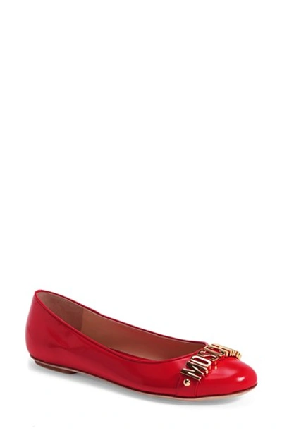 Shop Moschino Letter Ballet Flat (women) In Red Leather