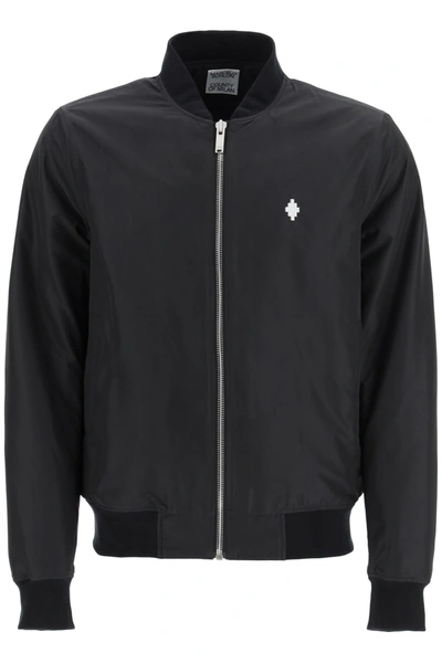 Shop Marcelo Burlon County Of Milan Nylon Bomber Jacket Fire Cross In Black White (black)