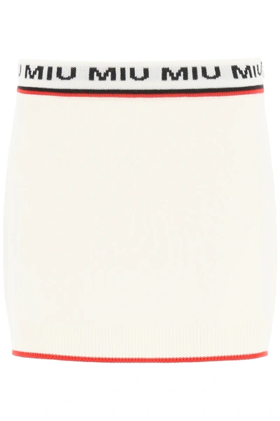 Shop Miu Miu Wool Mini Skirt F 7 In Avorio (white)