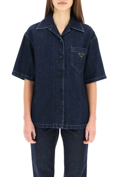 Shop Prada Shirt In Dark Indigo Denim In Bleu (blue)