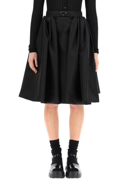 Shop Prada Wide Skirt In Re-nylon Gabardine In Nero (black)