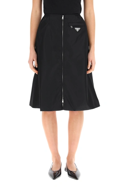 Shop Prada Re-nylon Gabardine Midi Skirt In Nero (black)
