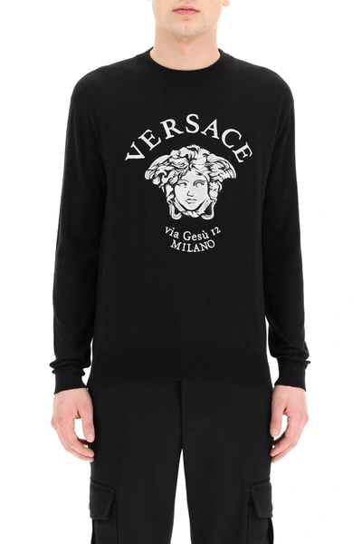 Shop Versace Sweater Medusa Via Gesù 12 In Nero (black)