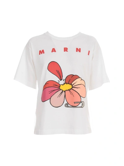 Shop Marni Oversized T-shirt W/printed Flower And Written In Lily White