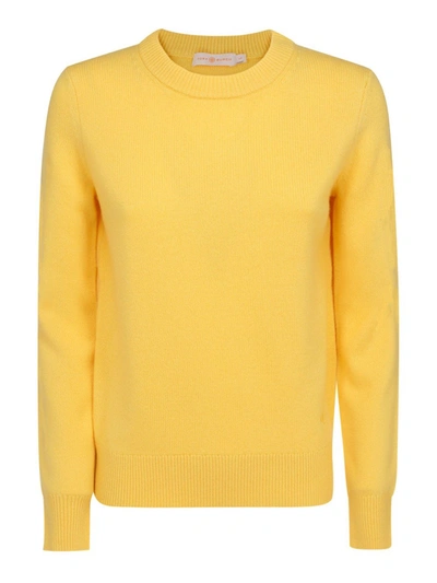 Shop Tory Burch Cashmere Crewneck Pullover In Yellow