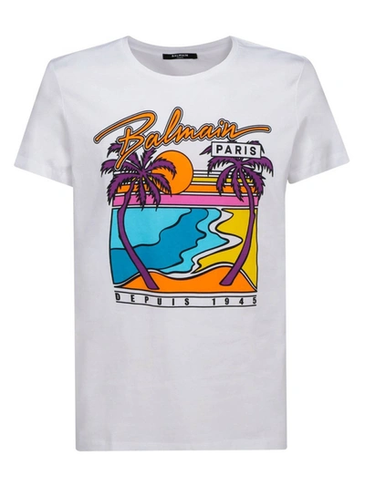 Shop Balmain Palm Spring T-shirt In White