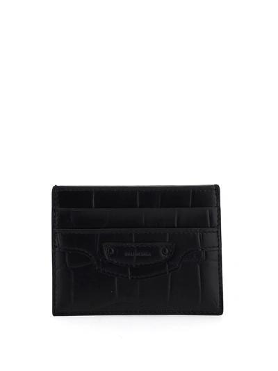 Shop Balenciaga Croco Printed Leather Card Holder In Black