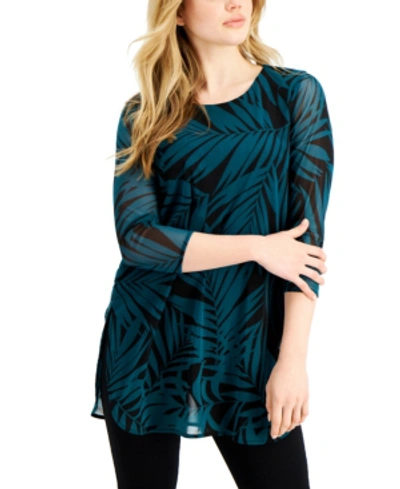 Shop Alfani Printed Tunic Knit Top, Created For Macy's In Teal