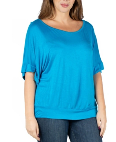Shop 24seven Comfort Apparel Plus Size Short Sleeve Loose Fit Dolman Top In Turquoise