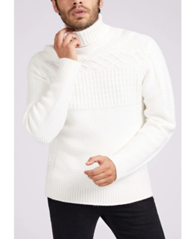 Shop Guess Mixed Cable Turtleneck Sweater In Dove White