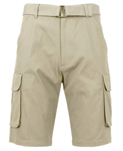 Shop Galaxy By Harvic Men's Flat Front Belted Cotton Cargo Shorts In Khaki