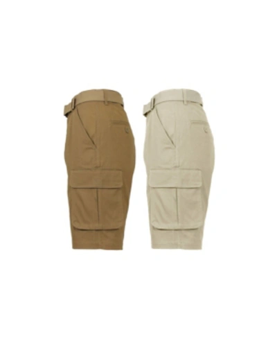 Shop Galaxy By Harvic Men's Flat Front Belted Cotton Cargo Shorts, Pack Of 2 In Timber-khaki