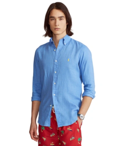 Shop Polo Ralph Lauren Men's Classic-fit Linen Shirt In Harbor Island Blue