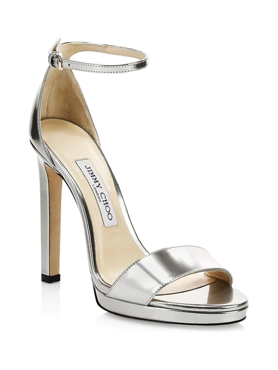 Shop Jimmy Choo Women's Misty Metallic Leather Ankle-strap Sandals In Silver