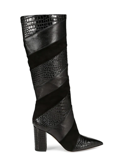 Shop Aquazzura Women's Boetti Knee-high Croc-embossed Leather & Suede Boots In Black