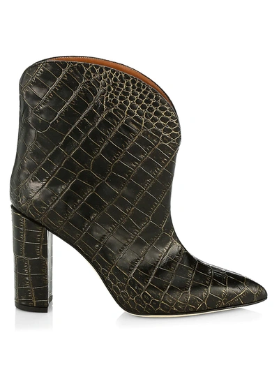 Shop Paris Texas Women's Croc-embossed Leather Ankle Boots In Black Gold
