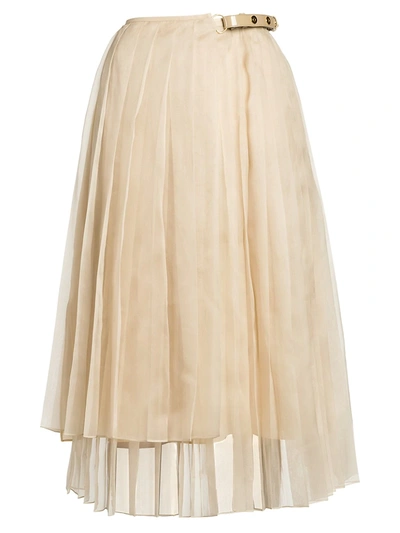 Shop Fendi Women's Pleated Organza Asymmetric Wrap Skirt In Ivory