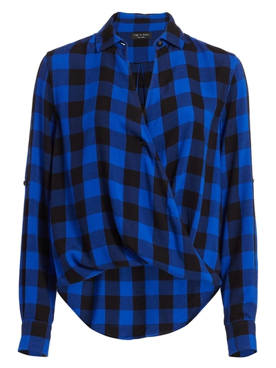Shop Rag & Bone Women's Camile Buffalo Check High-low Blouson Shirt In Blue Black