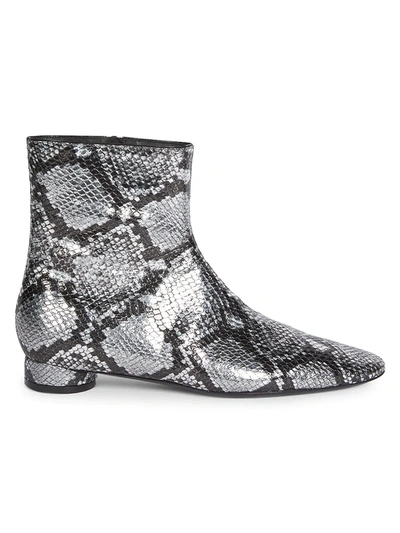 Shop Balenciaga Women's Oval Block-heel Snakeskin-embossed Leather Ankle Boots In Silver