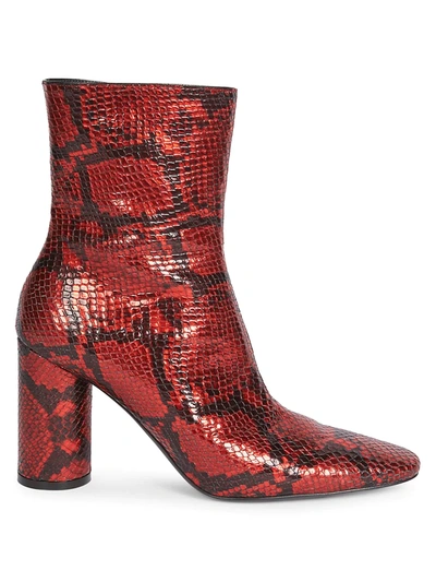 Shop Balenciaga Women's Oval Block-heel Snakeskin-embossed Leather Ankle Boots In Red