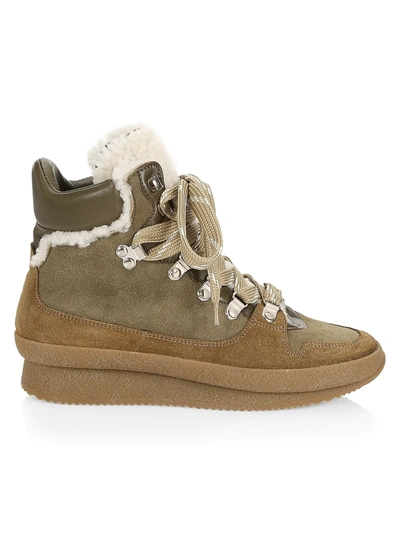 Shop Isabel Marant Women's Brendta Shearling-lined Suede Hiking Boots In Taupe