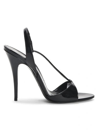 Shop Saint Laurent Women's Anouk Patent Leather Slingback Sandals In Nero