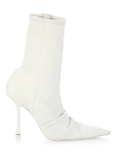 Shop Alexander Wang Women's Vanna Logo Ruched Leather Boots In White