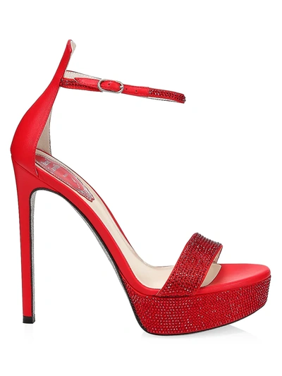 Shop René Caovilla Women's Celebrita Crystal-embellished Satin Platform Sandals In Red