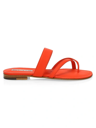 Shop Manolo Blahnik Women's Susa Leather Thong Sandals In Orange