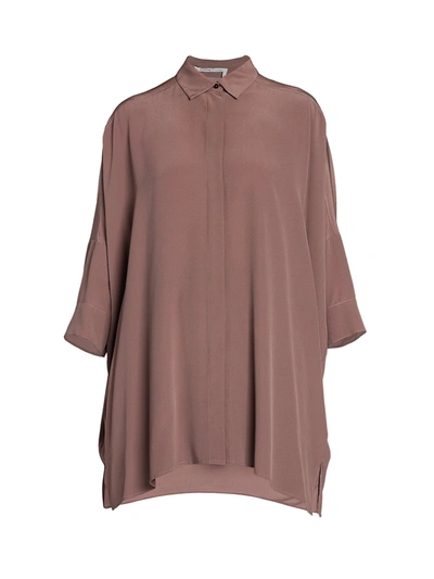 Shop Agnona Women's Oversized Silk Poncho Shirt In Mauve