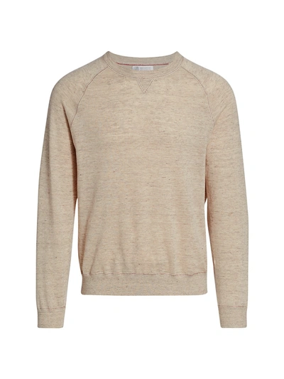 Shop Brunello Cucinelli Linen-blend Crewneck Sweater In Light Beige