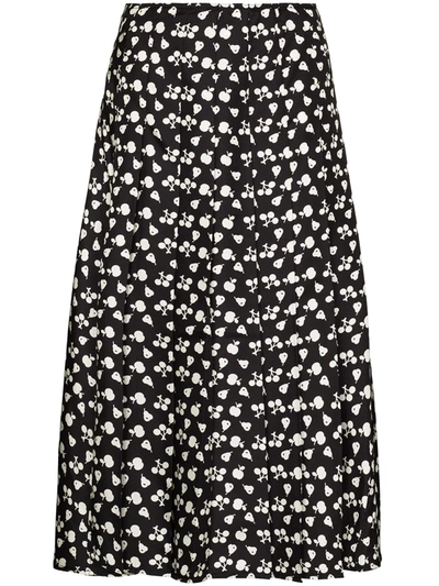 Shop Victoria Beckham Fruit Print Pleated Skirt In Black