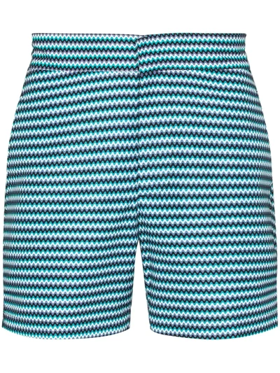 Shop Frescobol Carioca Blue Copacabana Chevron Stripe Swim Shorts