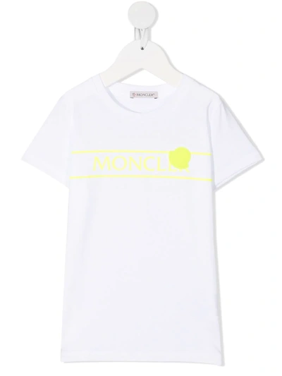 Moncler Jersey T-shirt With Fluo Logo Print In White