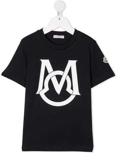 Shop Moncler Logo Print T-shirt In Blue