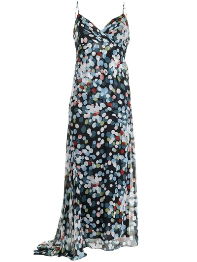 Pre-owned Chanel Polka Dot Maxi Dress In Blue