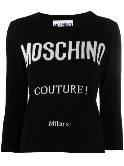Shop Moschino Logo-intarsia Jumper In Black