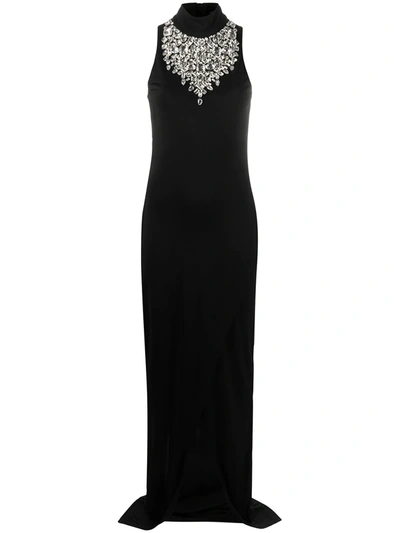 Shop Balmain Crystal-embellished Sleeveless Dress In Black