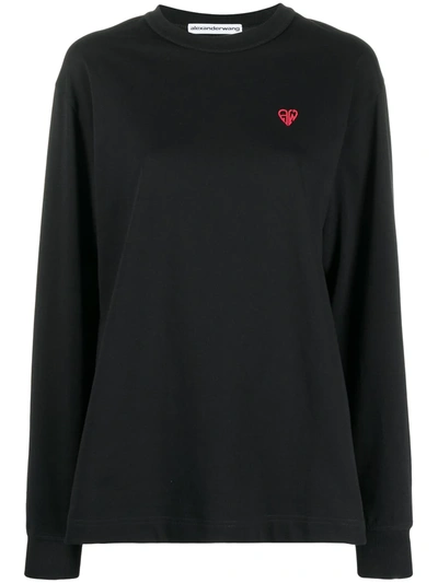 Shop Alexander Wang Heart-embroidered Cotton Sweatshirt In Black