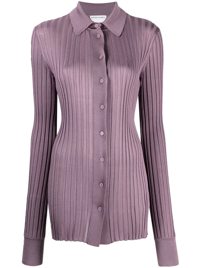 Shop Bottega Veneta Ribbed-knit Long-sleeve Shirt In Purple