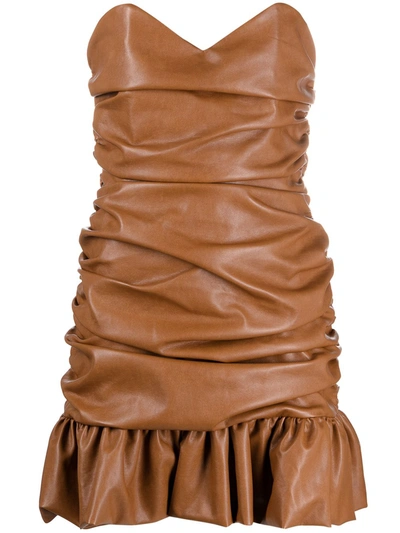 Shop Giuseppe Di Morabito Ruched Faux-leather Mini Dress In Brown