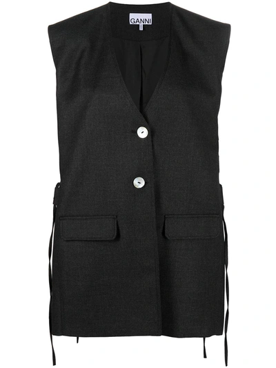 Shop Ganni Lace-up Detail Waistcoat In Grey