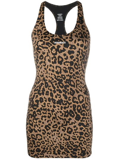 Shop Vetements Leopard-print Mini Dress In Brown