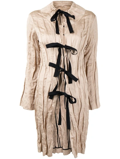 Pre-owned Prada Wrinkled-effect Single-breasted Coat In Neutrals