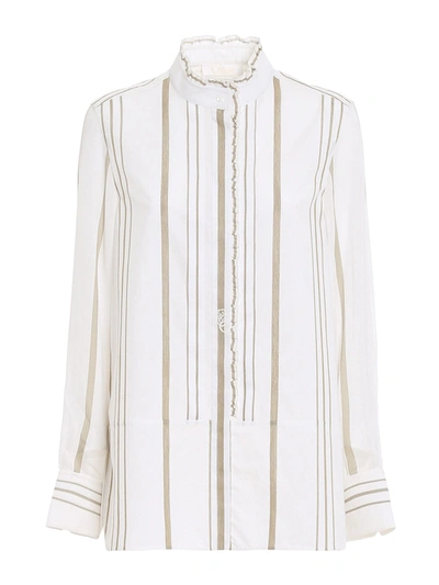 Shop Chloé Ruffle Detail Striped Shirt In White