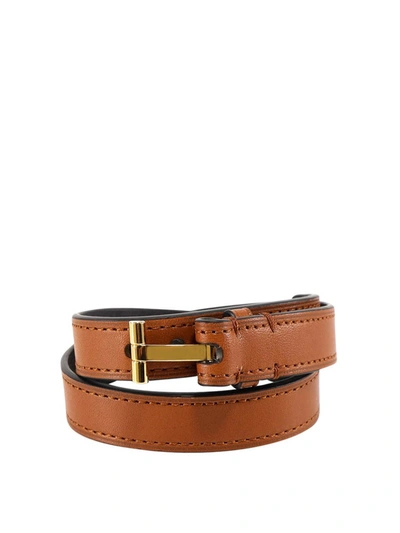 Shop Tom Ford Leather Bangle In Brown