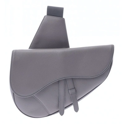 Pre-owned Dior Saddle Grey Leather Bag