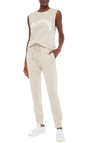 Shop The Upside Long Island Printed Cotton-jersey Track Pants In Light Gray