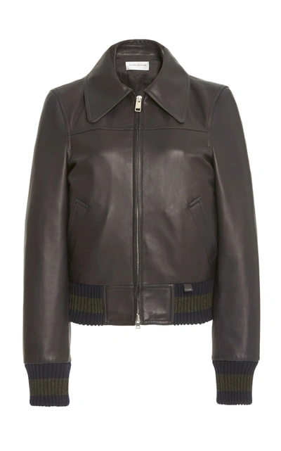 Shop Victoria Beckham Women's Knit-trimmed Leather Bomber Jacket In Navy