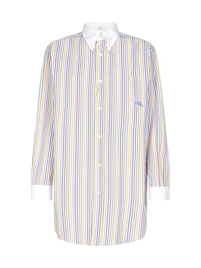 Shop Etro Logo Striped Cotton Oversized Shirt In Multicolore